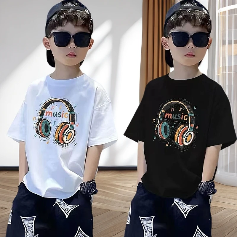 男童纯棉短袖t恤中大童夏季2025新款印花洋气上衣儿童帅气t恤衫潮