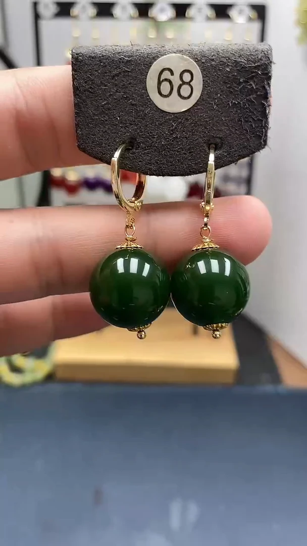 和田玉银S925镀金镶嵌耳饰尺寸16mm耳扣22