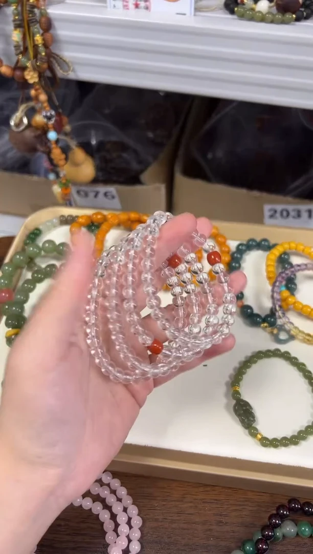 水晶手链未镶嵌白水晶南红珠精工款手串[0065]