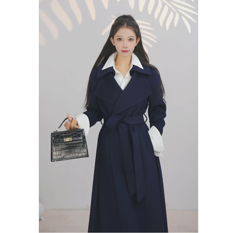 思思【金喜2 Richoy】轻奢双翻领法式气质双排扣长款羊毛大衣22826