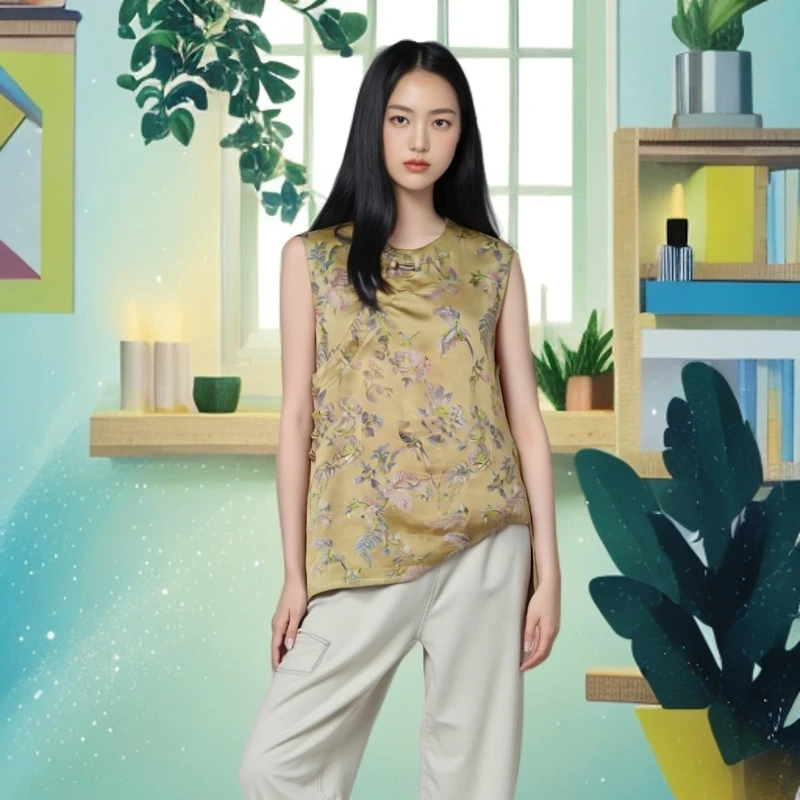 126新中式经典新款奥黛女网红上衣中国风复古百搭国风无袖时尚