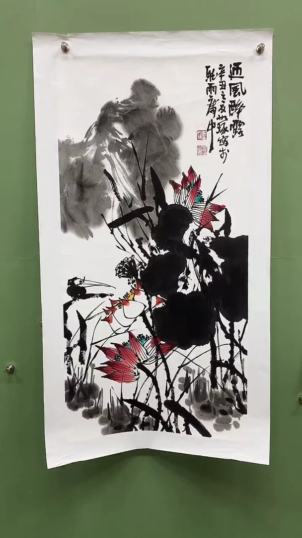 竖款精品三尺荷花，迎风