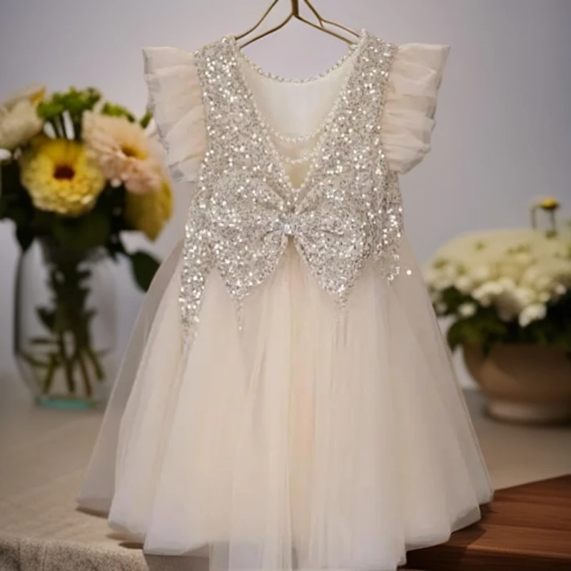 纱裙女童夏季重工刺绣亮片千金风蓬蓬裙花童女童宝宝童装洋气