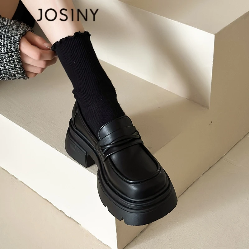 卓诗尼【断码清仓】厚底乐福鞋女2025新款秋季加绒百搭小皮鞋单鞋女