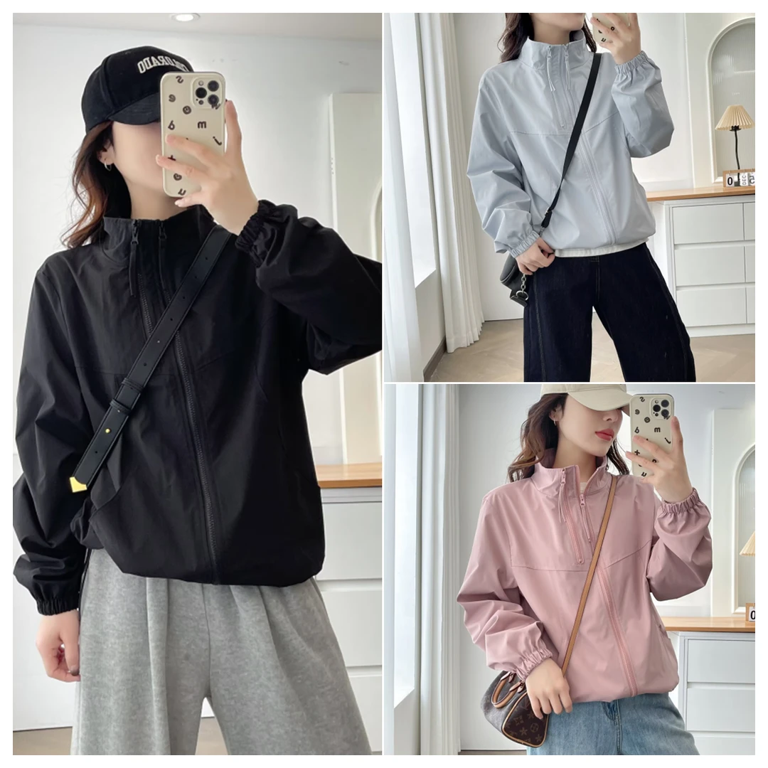 大码女装秋季时尚宽松立领防风外套2025新款双拉链冲锋衣休闲上衣
