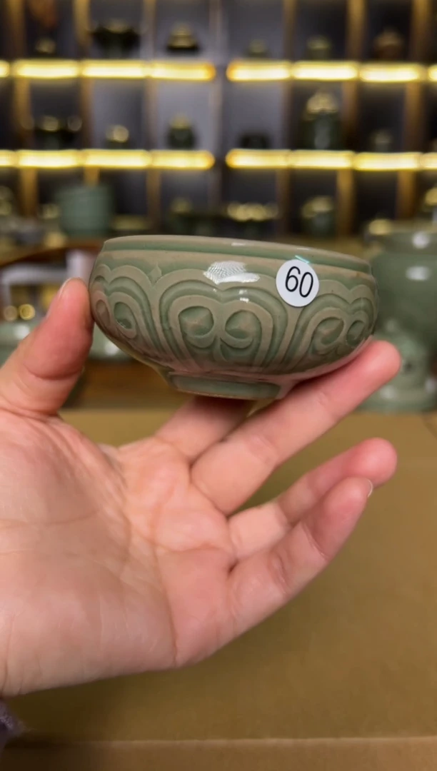 瓷片纯手工内外双刻毗卢钵60号微瑕跳泥特价