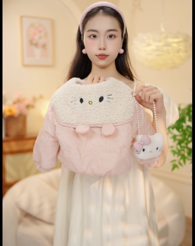 2025秋季新品韩版女童羊羔绒领蝴蝶结刺绣棉服外套XY25128