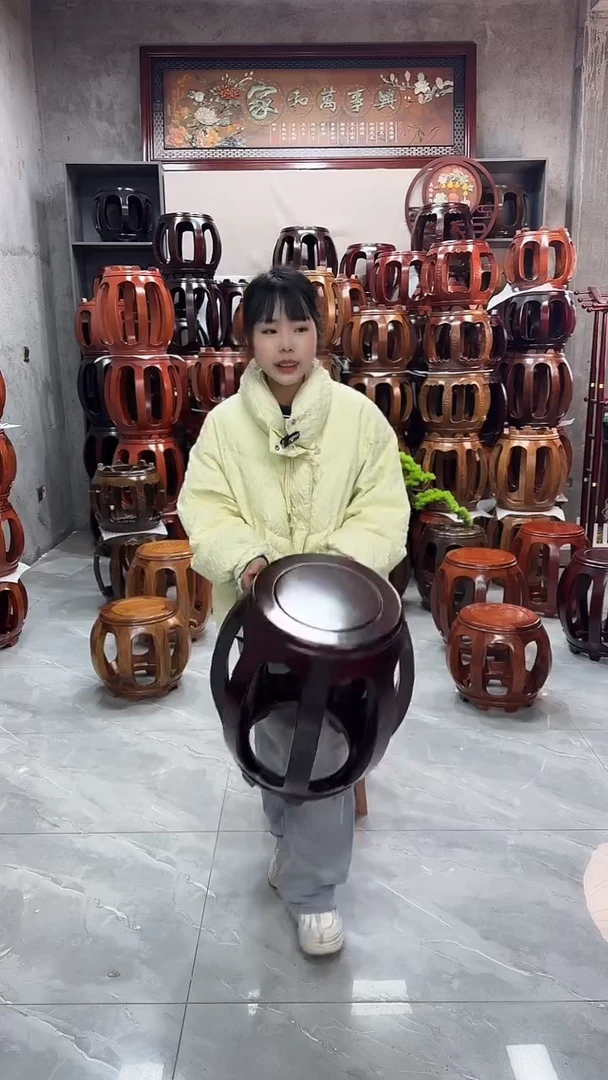 【闪购商品】花梨木类家具微瑕酸枝色大号鼓凳2号