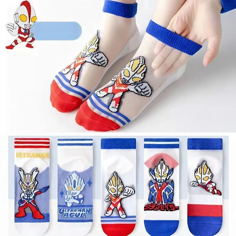 【新人福利】夏季儿童袜子卡通奥特曼冰丝薄款玻璃丝男童透气短袜
