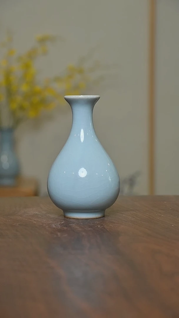 玉壶春瓶 天青 微瑕 朱家汝窑款