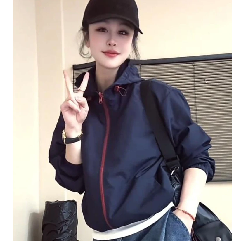 抽绳连帽防晒衣外套女欧洲站2025早春新款欧货女装时尚短款上衣潮