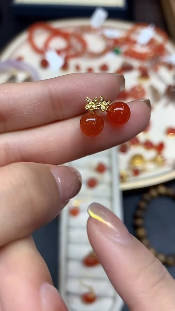 18K金镶嵌耳饰南红玛瑙耳饰A94|1980