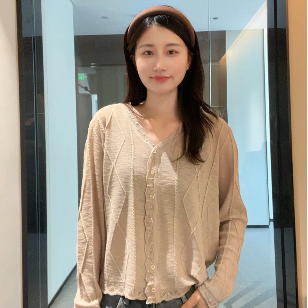 2025秋冬新款宽松型薄款长袖秋季毛针织衫绿色纯色衬衫设计感