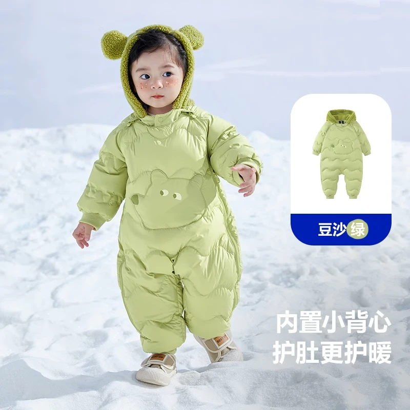 顺丰包邮宝宝羽绒连体爬服四色可选加厚男女童护肚保暖外出服