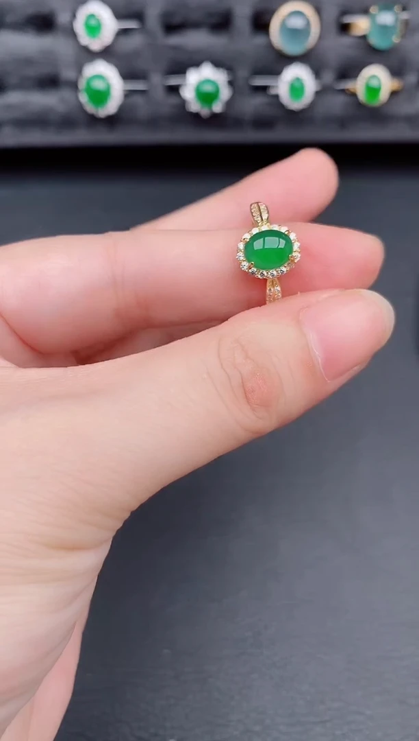 银S925镶嵌戒指翡翠天然a货翡翠183