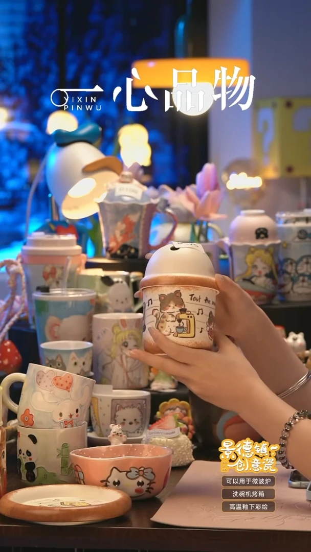 摆件D075景德镇手工手绘杯子摆件