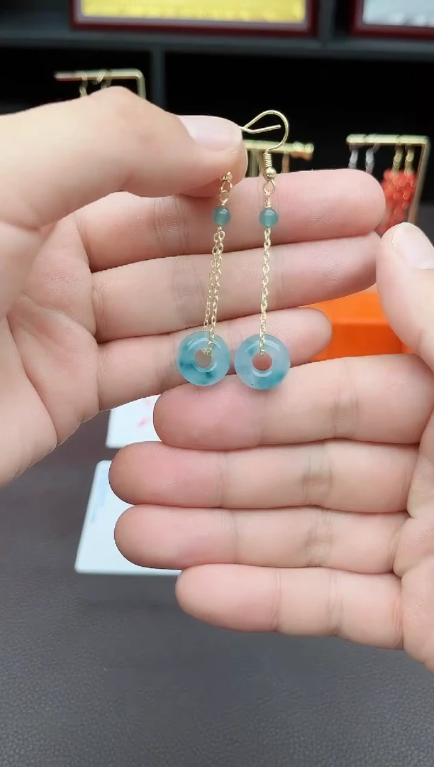 石英质玉（非洲翠）银S925镶嵌耳饰709000