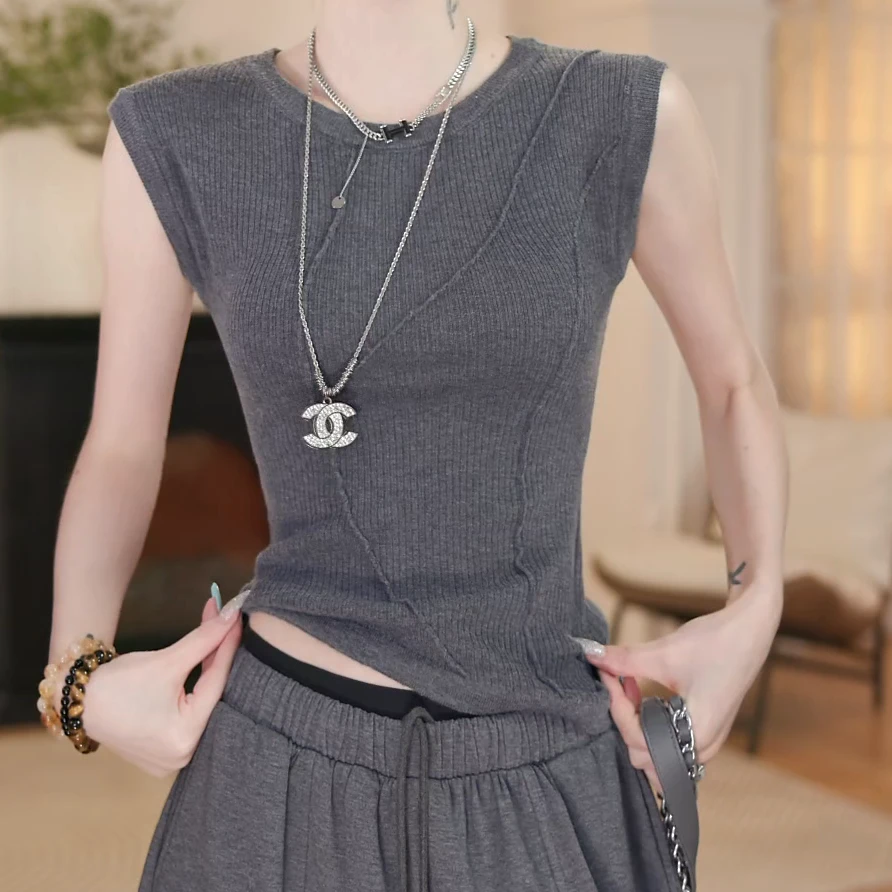 夏季新款设计感简约百搭针织衫背心显瘦修身上衣C5793