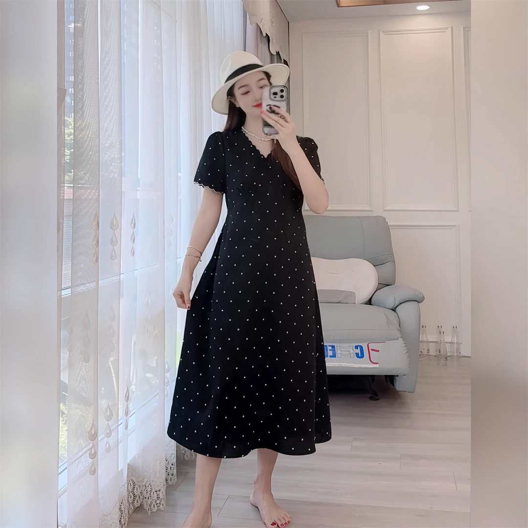 5132现货夏季新款连衣裙气质短袖V领显瘦刺绣花边女装碎花宽松