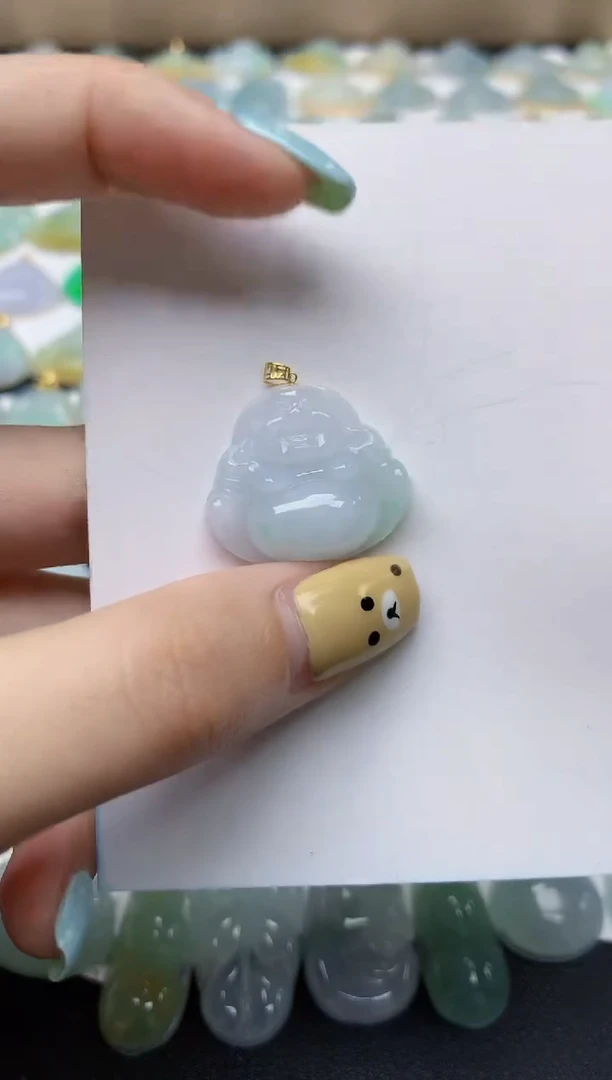 翡翠18K金镶嵌颈饰天然翡翠A货