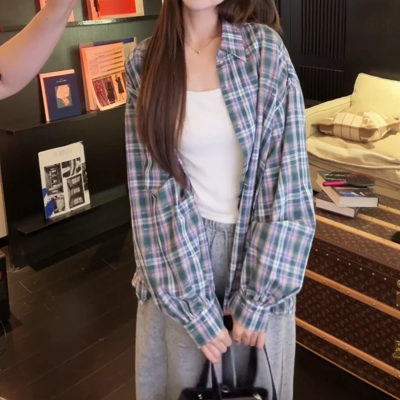 2025韩版新款设计感治愈系女友神仙粉格织带衬衫LK2506377