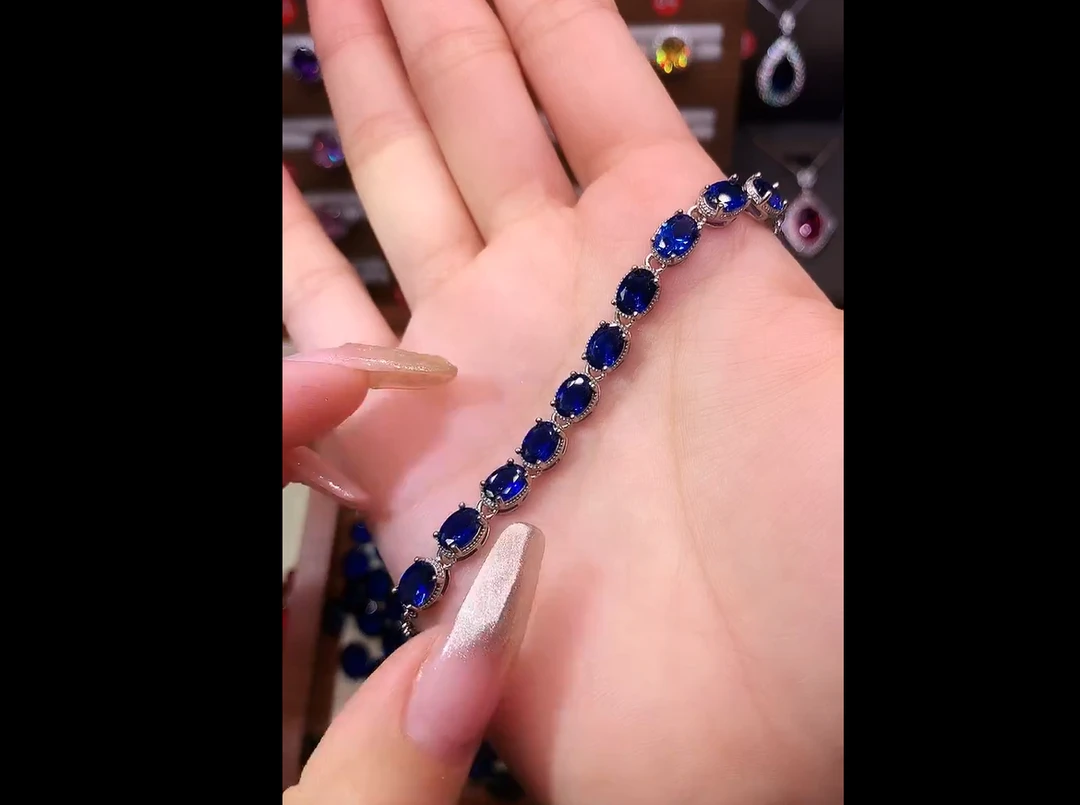 925银手链 925银  精致简单镶嵌蓝色简单手链02210