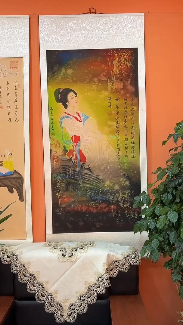 国画张巨富 宫廷人物卷轴