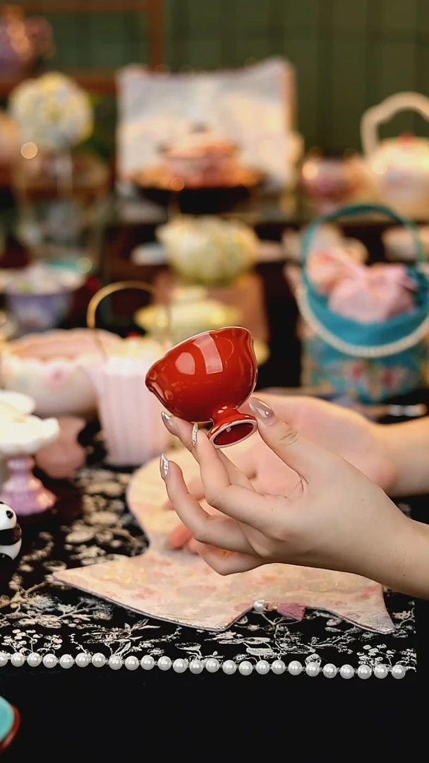 瓷片11111梵汝故宫红小高足花口杯