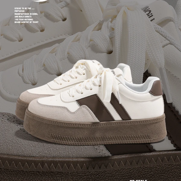 HUANQIU/环球百搭简约厚底板鞋女鞋2025春季新款小众复古运动休闲