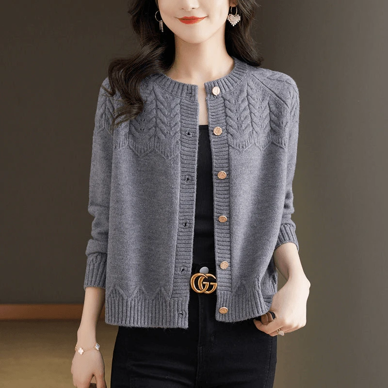 YE#圆领针织衫开衫女春季新款洋气百搭短款毛衣外套DY10211