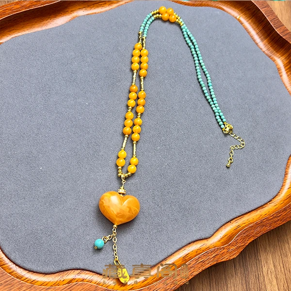 【藏真阁】A1437天然珠宝琥珀蜜蜡屁桃设计款锁骨项链