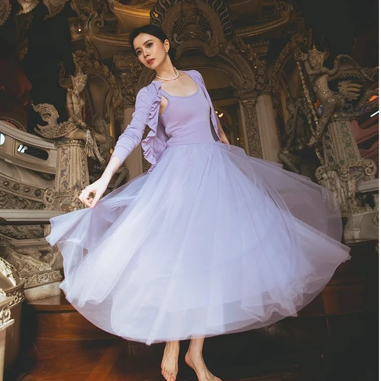 撒哈拉原创【翩翩起舞】复古桑蚕丝拼接礼服仙气网纱连衣蓬蓬裙