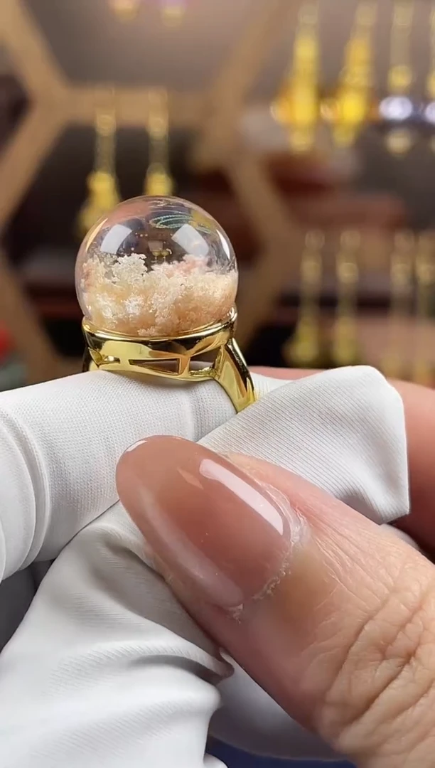 水晶戒指未镶嵌粉水晶海底世界盆景戒指