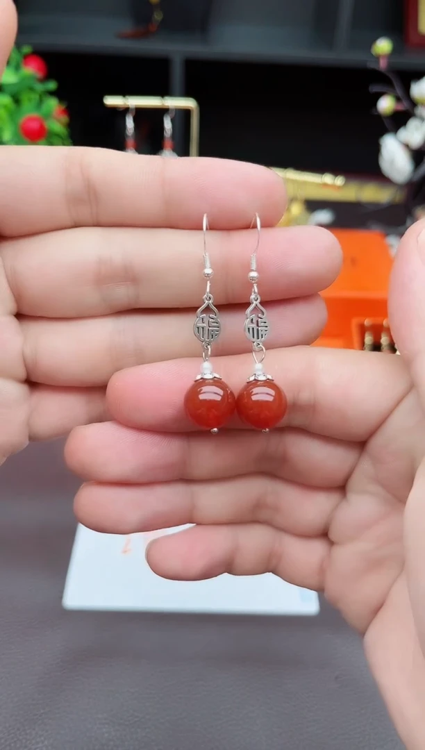 玛瑙/玉髓耳饰银S925镶嵌230000