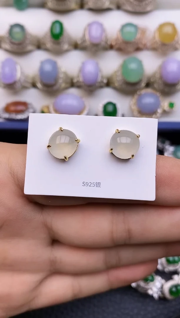 银S925镶嵌翡翠耳饰3360