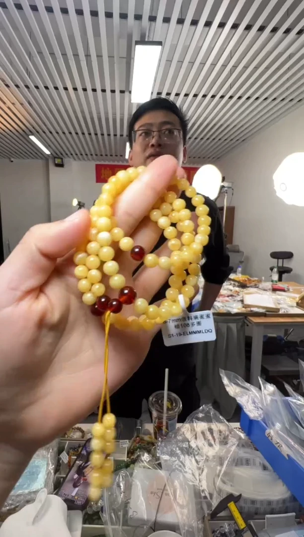 未镶嵌项链蜜蜡琥珀蜜蜡满蜜白花108颗项链