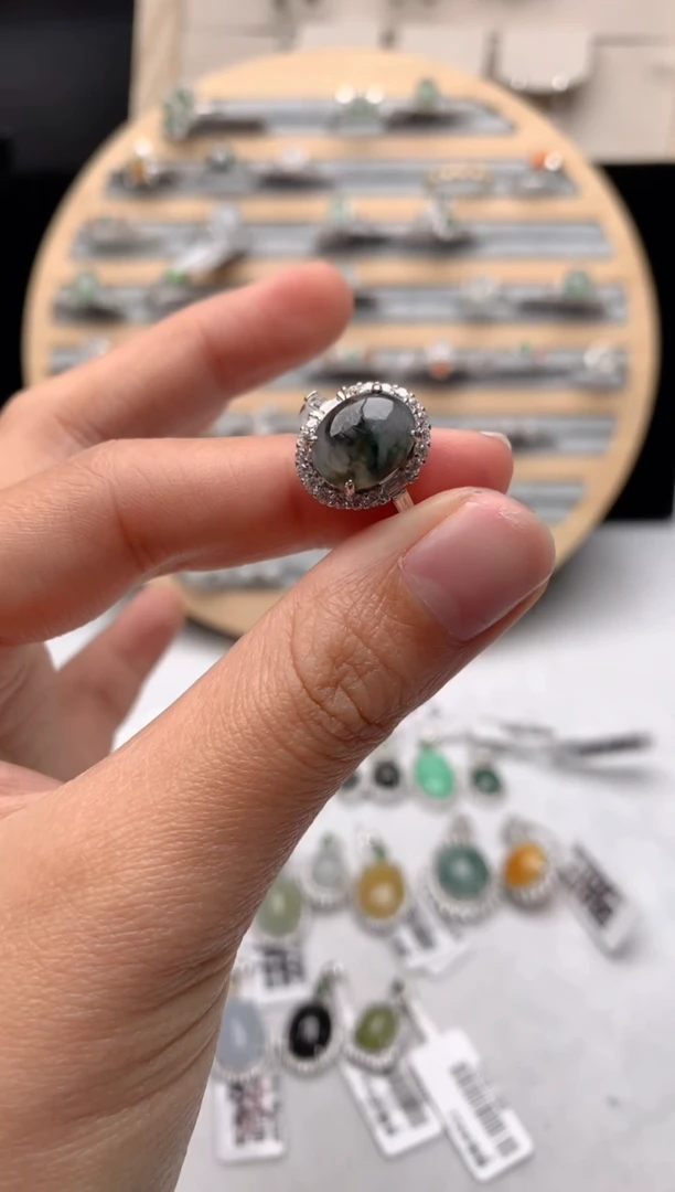 【闪购商品】翡翠戒指银S925镶嵌3号