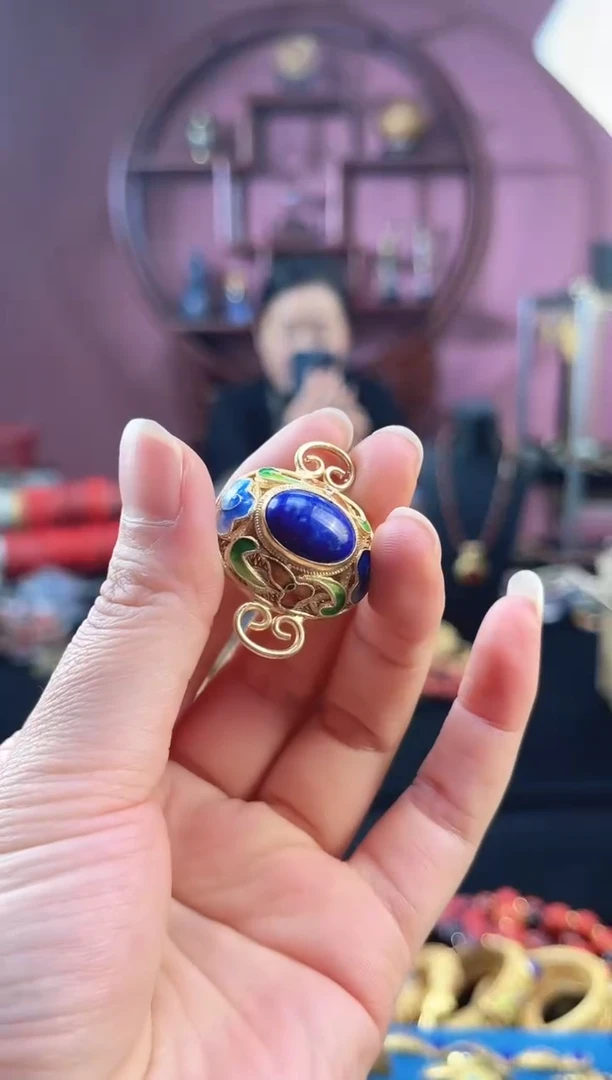 非遗 花丝镶嵌吊坠手牌 青色 镀金