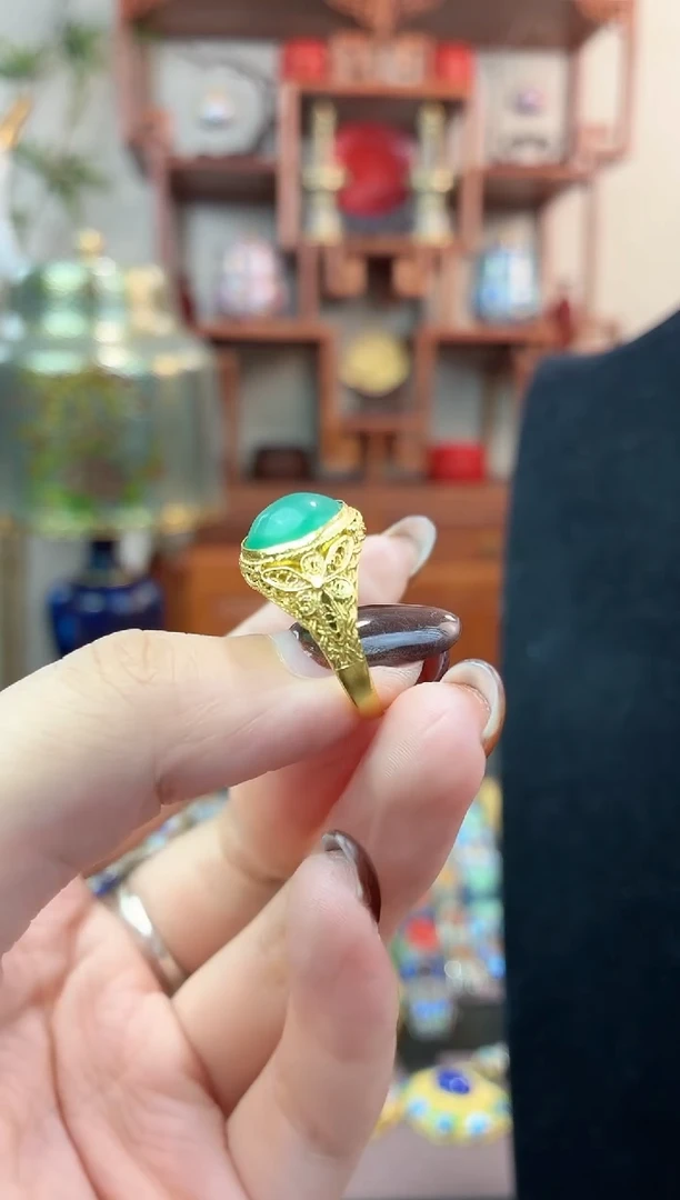 非遗手工花丝镶嵌戒指小绿色