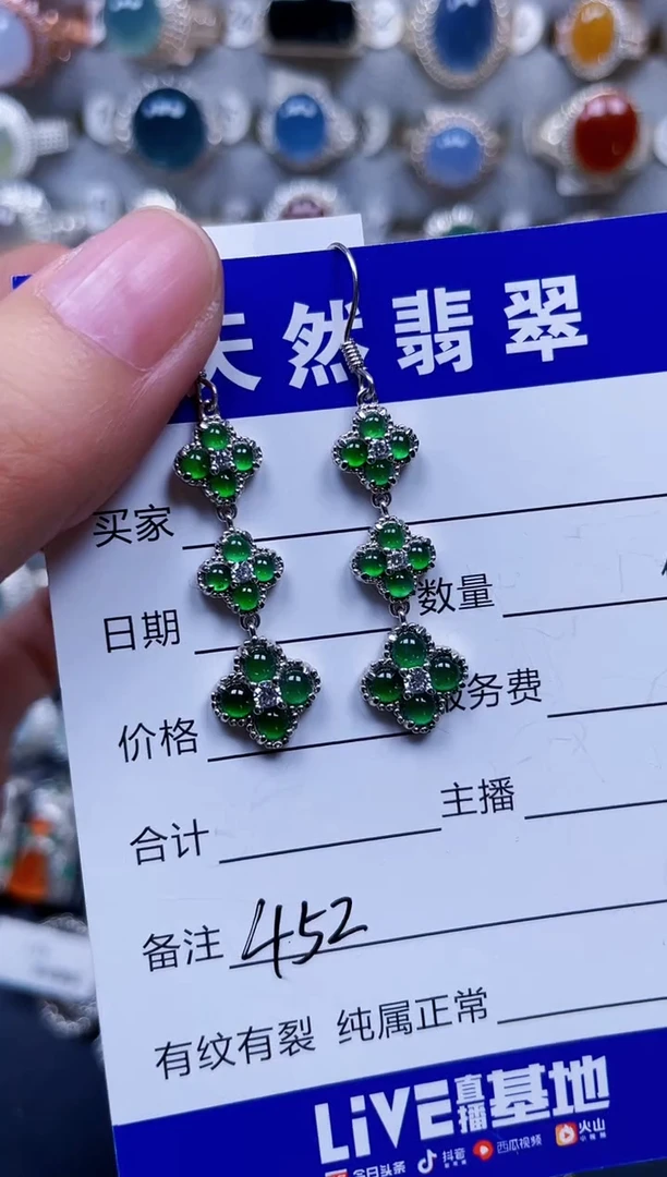 银S925镶嵌翡翠耳饰452