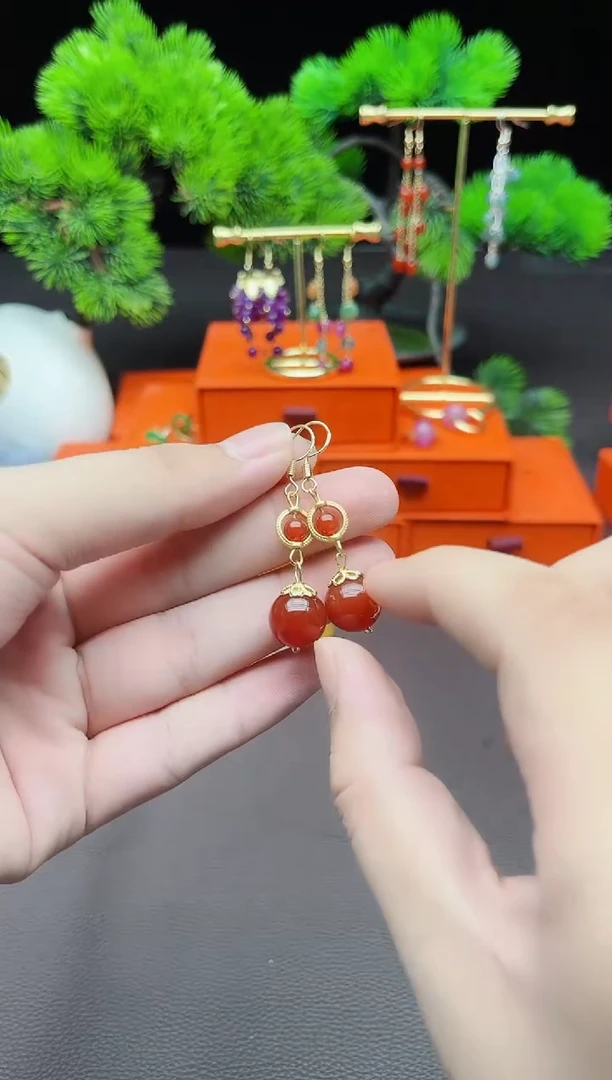 玛瑙/玉髓耳饰银S925镶嵌203