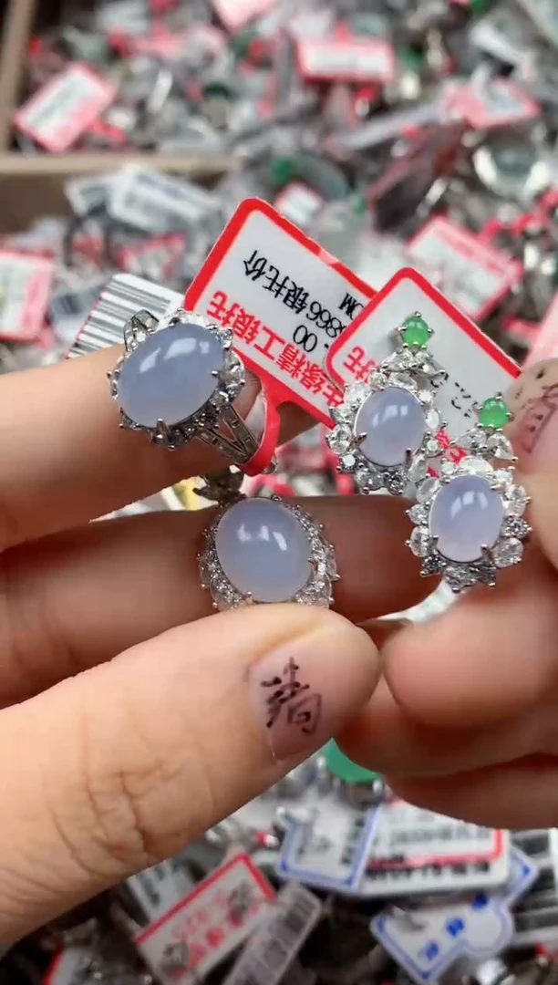 银S925镶嵌戒指翡翠天然A货缅甸翡翠