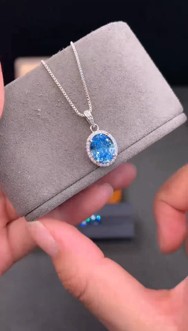 银S925镶嵌颈饰海蓝宝石111111