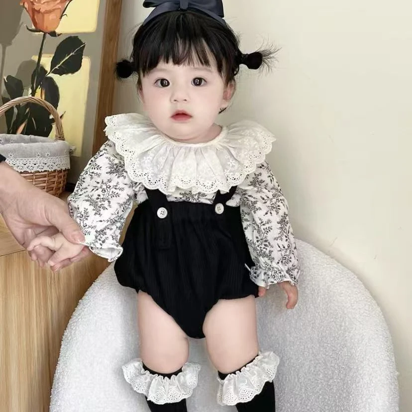 婴儿衣服春夏婴幼儿连体衣宝宝碎花包屁衣背带裤套装春秋季外出服