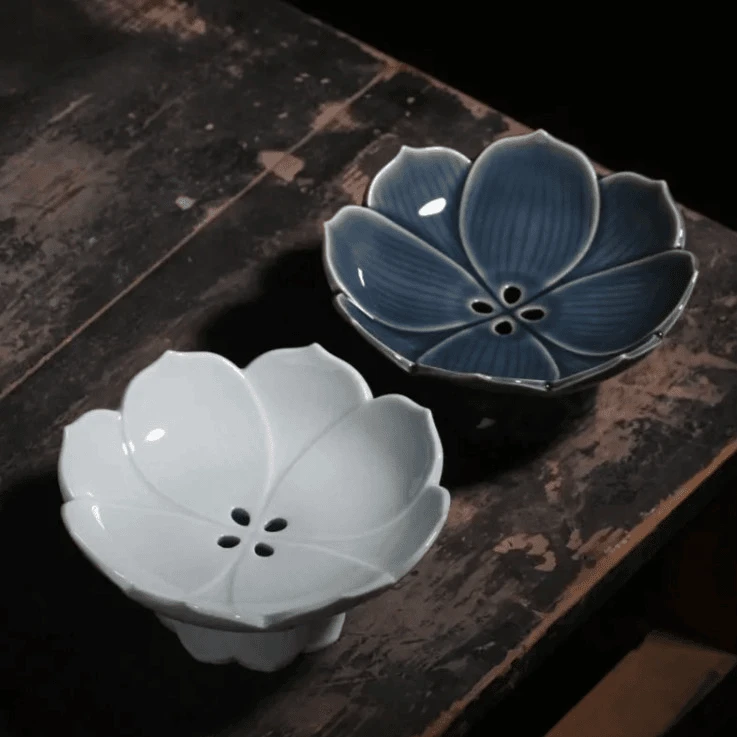 【抚瓷】高脚茶点盘陶瓷干果盘中式复古禅意精致可沥水高足莲花