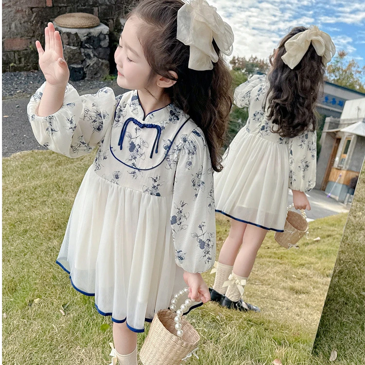 女童国风汉服连衣裙春秋款2025新款儿童宝宝裙子裙摆公主裙童装