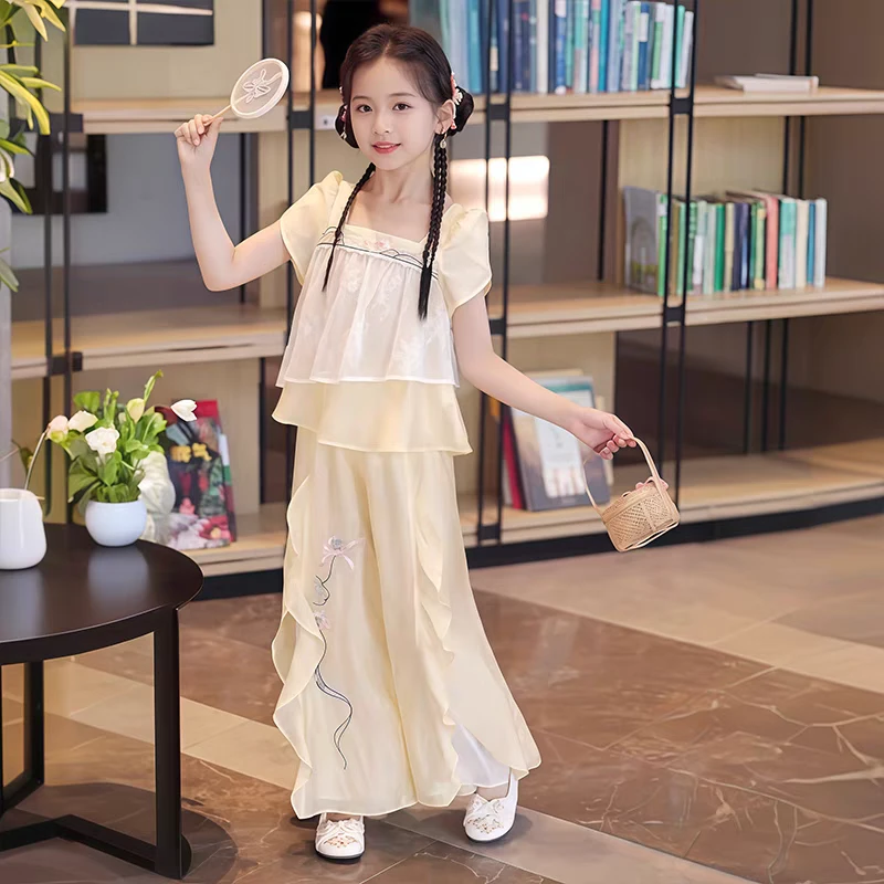 女童国风套装夏季2025新款儿童洋气汉服两件套夏装女孩新中式唐装