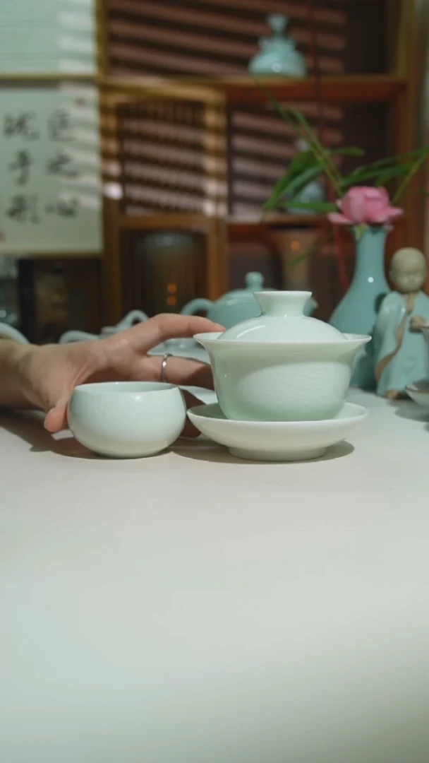 玉清珑匠玉兰盖碗加圆融杯
