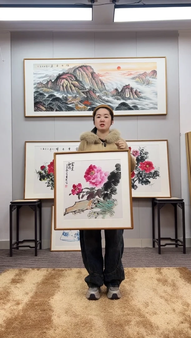 国画手绘牡丹62*62尺寸