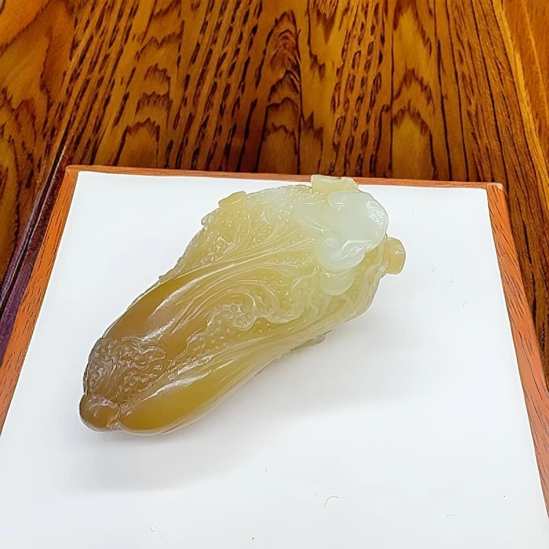 和田玉切末糖白玉白菜遇百财手把件挂件吊坠手工制作工艺